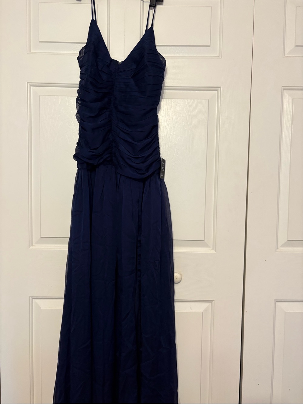 Lulu's Navy Ruched Spaghetti-Strap Maxi Gown - Picture 6 of 9
